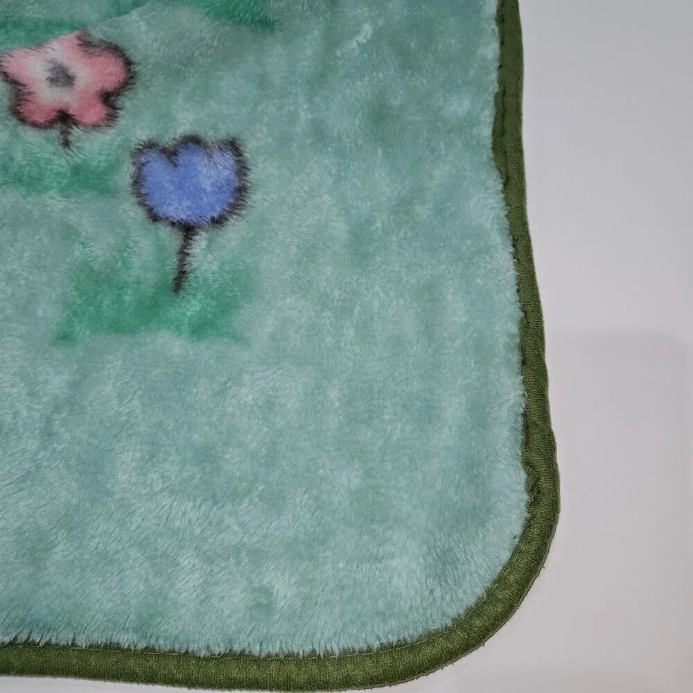 Green Teddy Bear Blanket Balloons Brown Puppy Dog Blue Red Flowers Butterflies